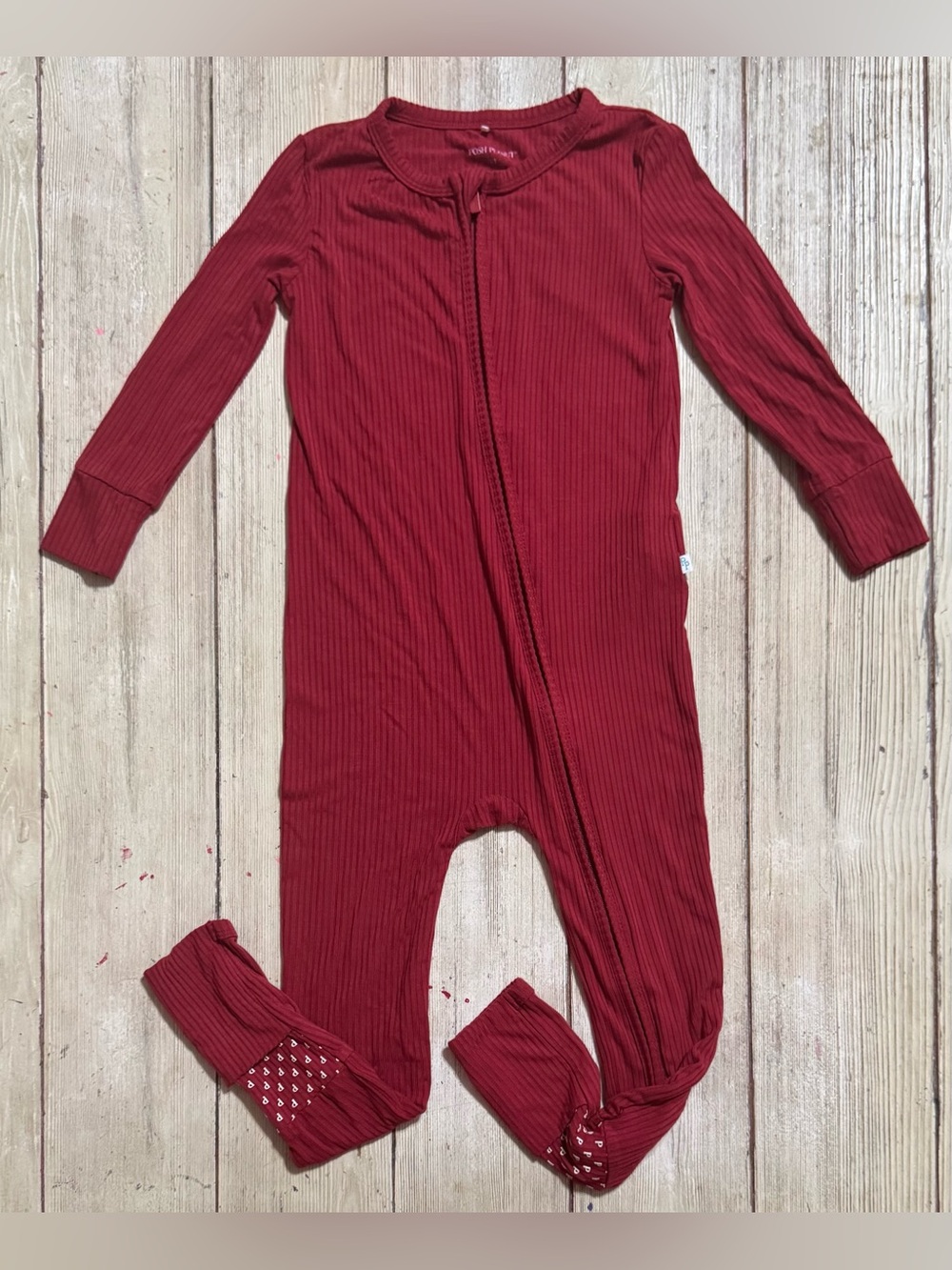 Posh Peanut red ribbed convertible footie 2t bamboo
